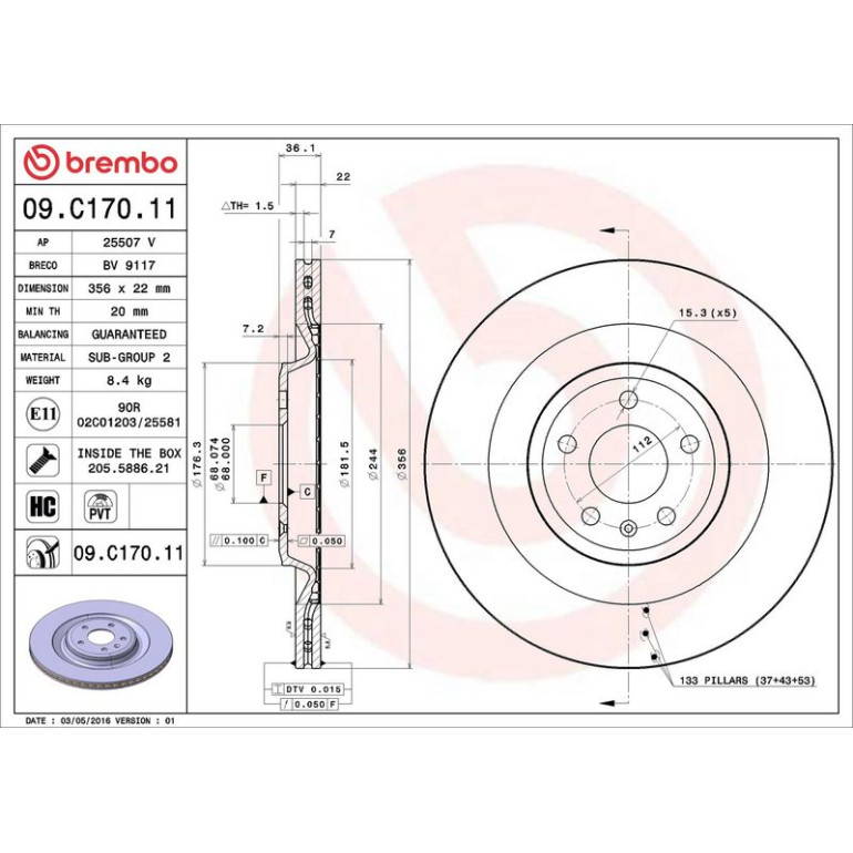 12 482 045 Bremsscheibe HA 09.C170.11 12 482 045 Bremsscheibe HA 09.C170.11