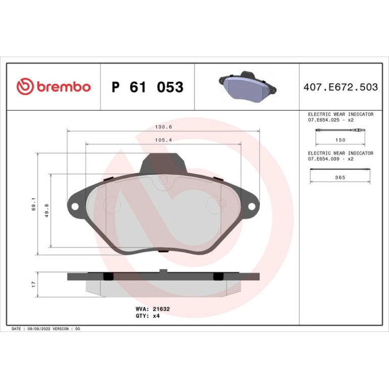 BREMBO Bremsklötze VA P 61 053 BREMBO Bremsklötze VA P 61 053