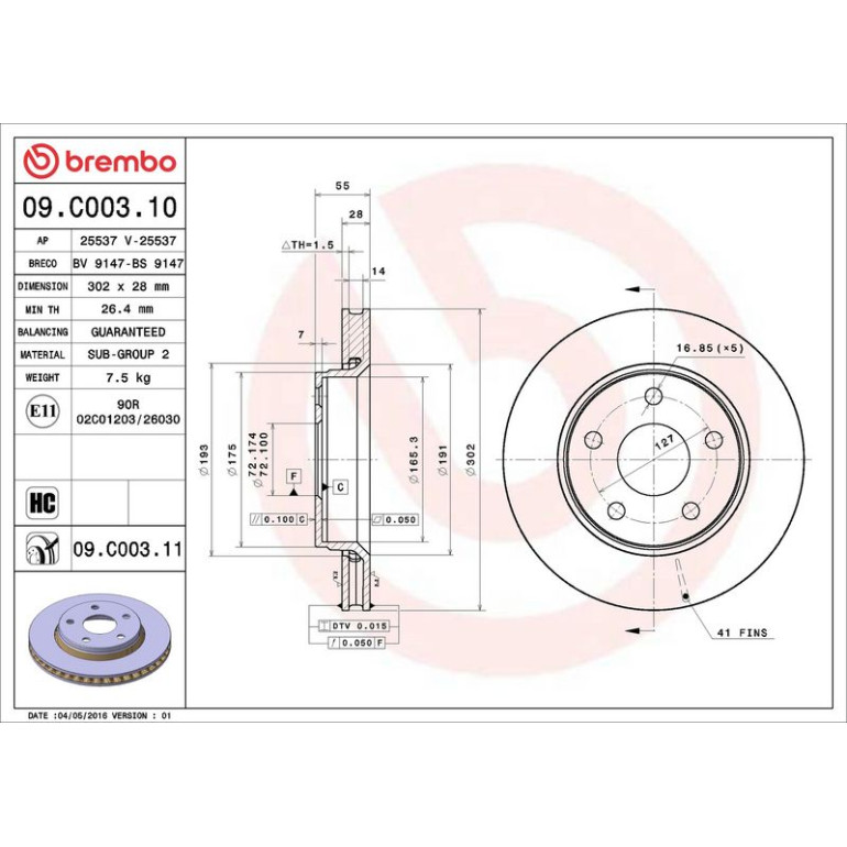 99 481 006 Bremsscheibe VA 09.C003.11 99 481 006 Bremsscheibe VA 09.C003.11