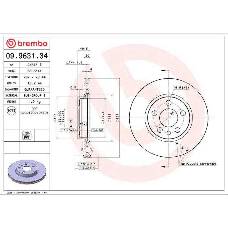 40 481 048 Bremsscheibe VA 09.9631.34 40 481 048 Bremsscheibe VA 09.9631.34