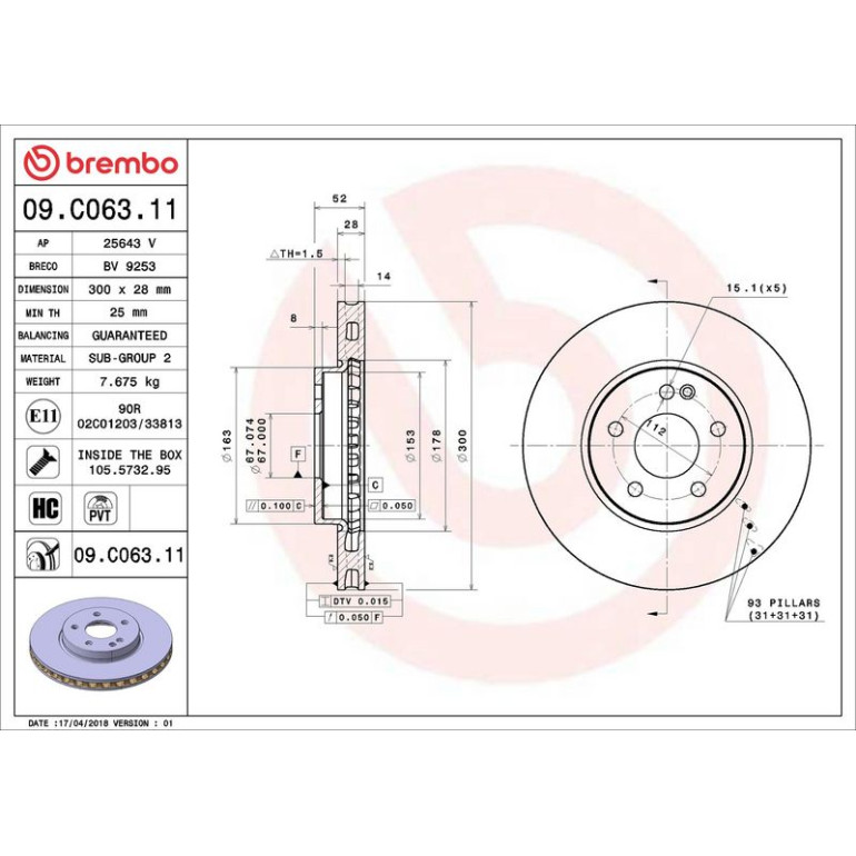 15 481 183 Bremsscheibe VA 09.C063.11 15 481 183 Bremsscheibe VA 09.C063.11