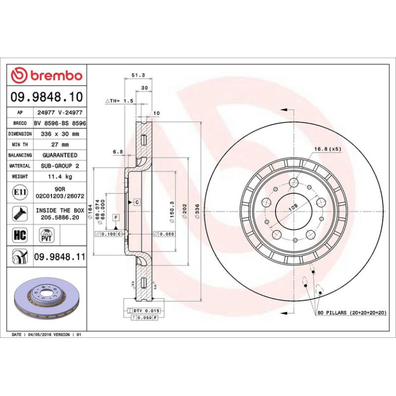 76 481 024 Bremsscheibe VA 09.9848.11 76 481 024 Bremsscheibe VA 09.9848.11