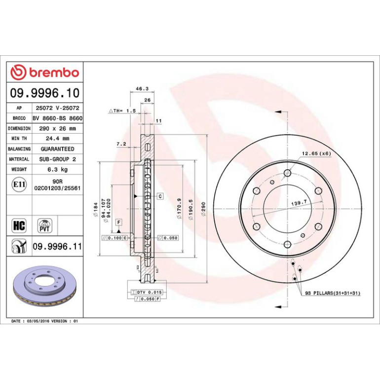 84 481 041 Bremsscheibe VA 09.9996.11 84 481 041 Bremsscheibe VA 09.9996.11
