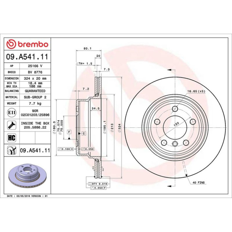 11 482 046 Bremsscheibe HA 09.A541.11 11 482 046 Bremsscheibe HA 09.A541.11