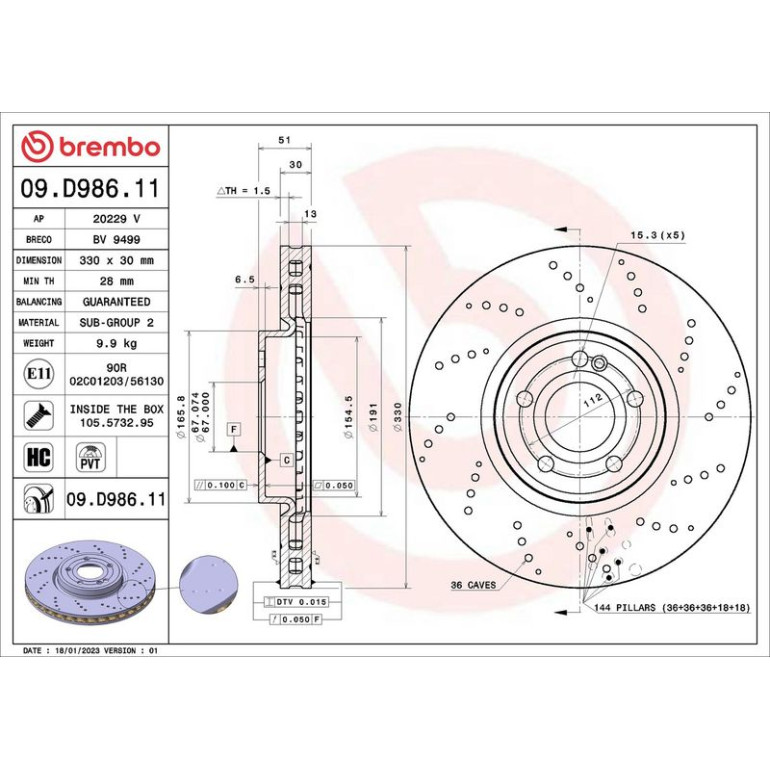 Bremsscheibe VA 09.D986.11 Bremsscheibe VA 09.D986.11