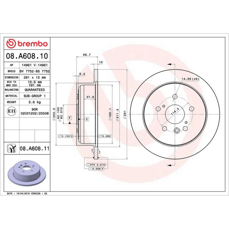 82 482 028 Bremsscheibe HA 08.A608.10 82 482 028 Bremsscheibe HA 08.A608.10