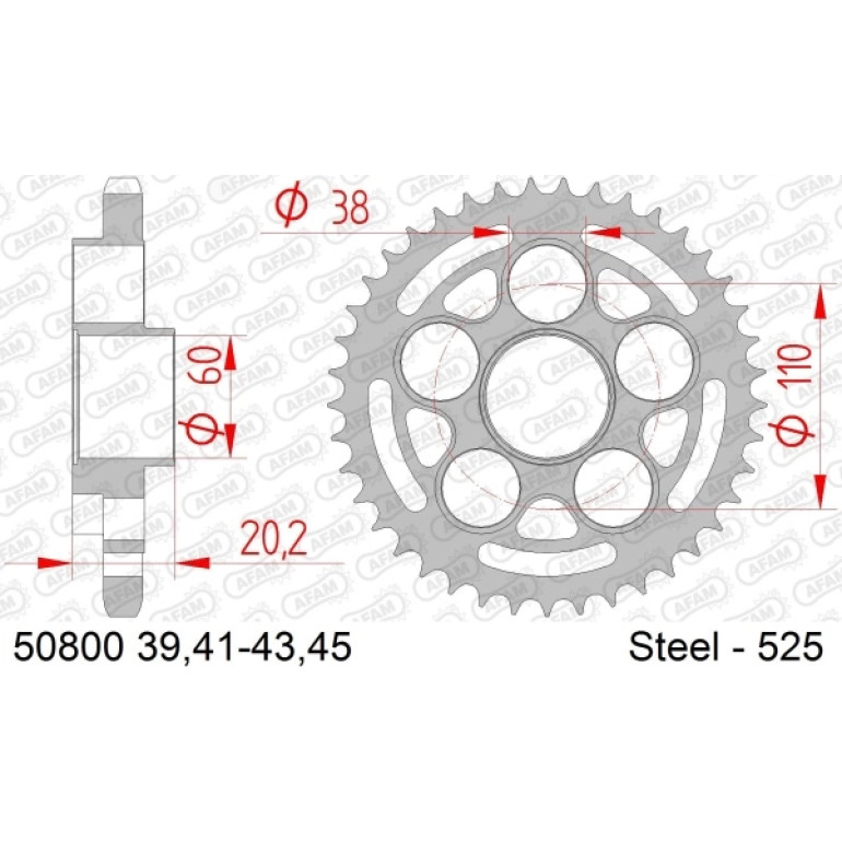 AFAM Kettenrad STAHL 43 Zähne 50800-43 AFAM Kettenrad STAHL 43 Zähne 50800-43