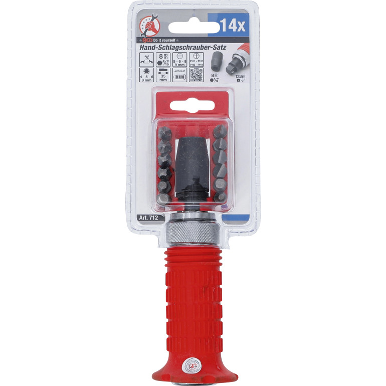 BGS Hand-Schlagschrauber-Satz inkl. Bits Abtrieb Innensechskant 12,5 mm (1/2 ) 712