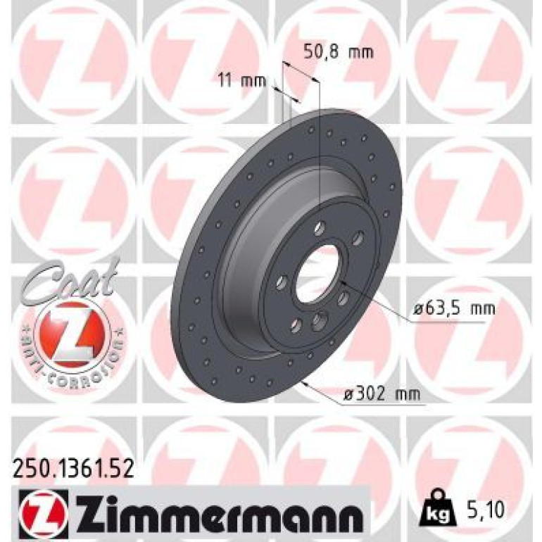 ZIMMERMANN Bremsscheibe 250.1361.52 ZIMMERMANN Bremsscheibe 250.1361.52