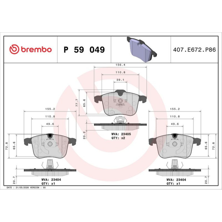 BREMBO Bremsklötze VA P 59 049 BREMBO Bremsklötze VA P 59 049