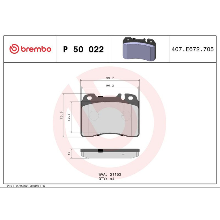 BREMBO Bremsklötze VA P 50 022 BREMBO Bremsklötze VA P 50 022