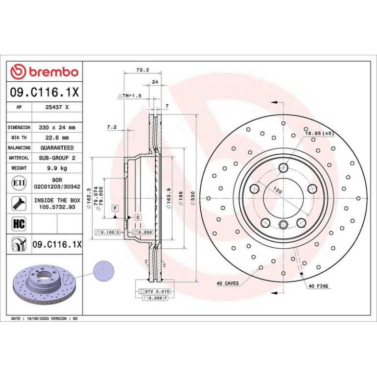 BREMBO Bremsscheibe 09.C116.1X BREMBO Bremsscheibe 09.C116.1X