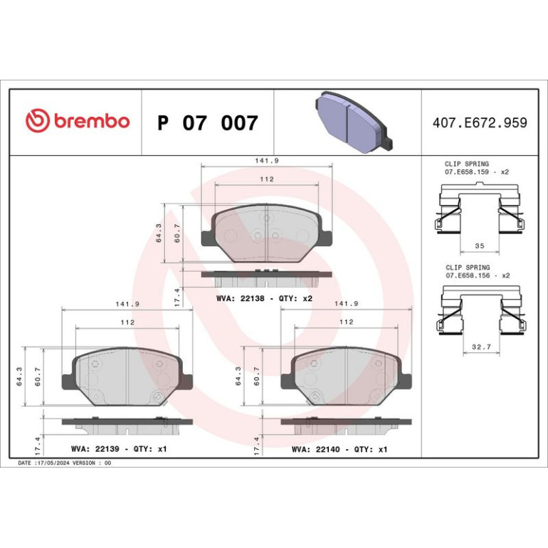 BREMBO Bremsklötze VA P 07 007 BREMBO Bremsklötze VA P 07 007