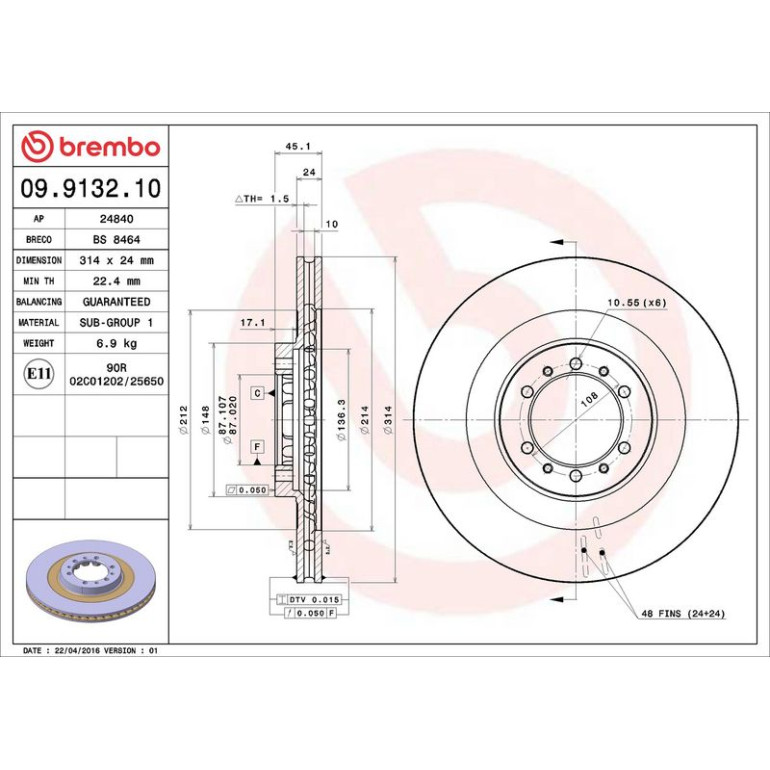 84 481 042 Bremsscheibe VA 09.9132.10 84 481 042 Bremsscheibe VA 09.9132.10