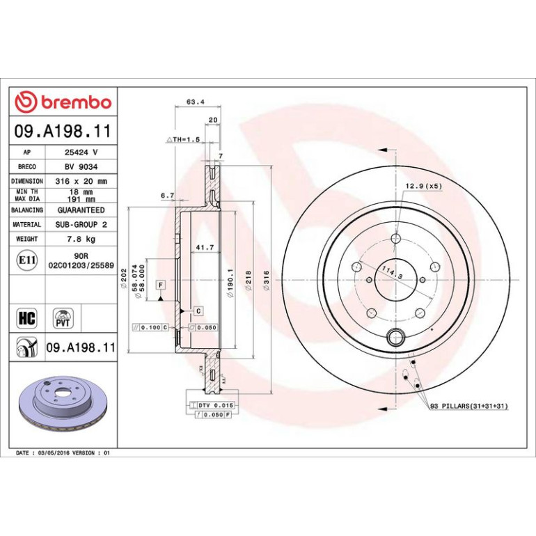 88 482 019 Bremsscheibe HA 09.A198.11 88 482 019 Bremsscheibe HA 09.A198.11