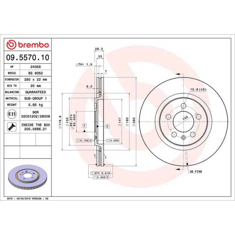 17 481 019 Bremsscheibe VA 09.5570.10 17 481 019 Bremsscheibe VA 09.5570.10