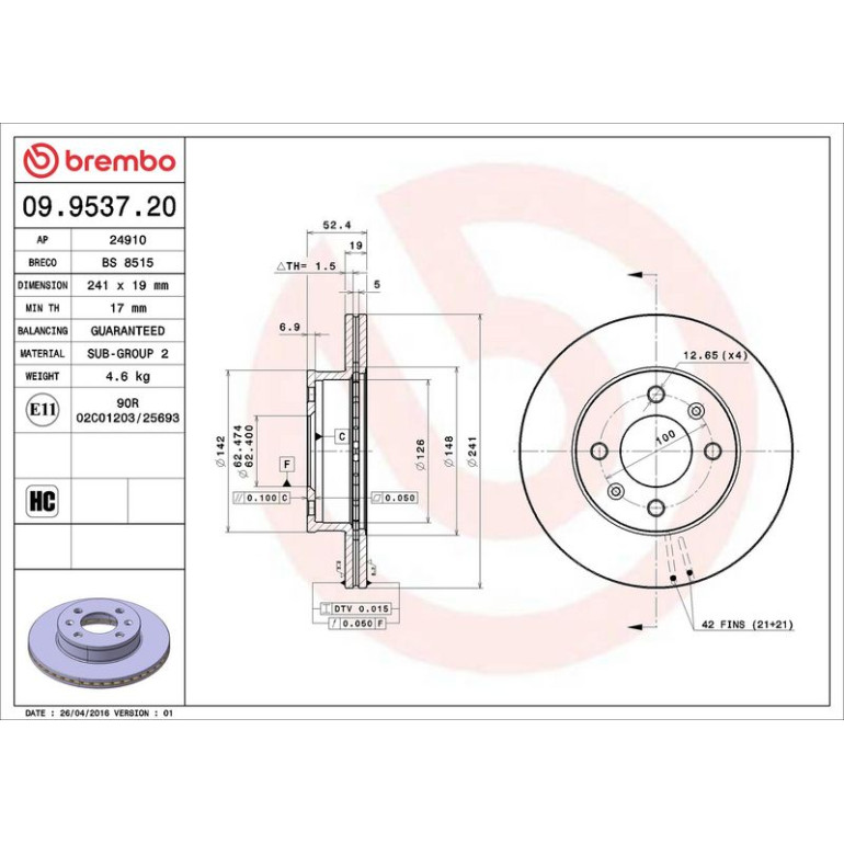 80 481 006 Bremsscheibe VA 09.9537.20 80 481 006 Bremsscheibe VA 09.9537.20