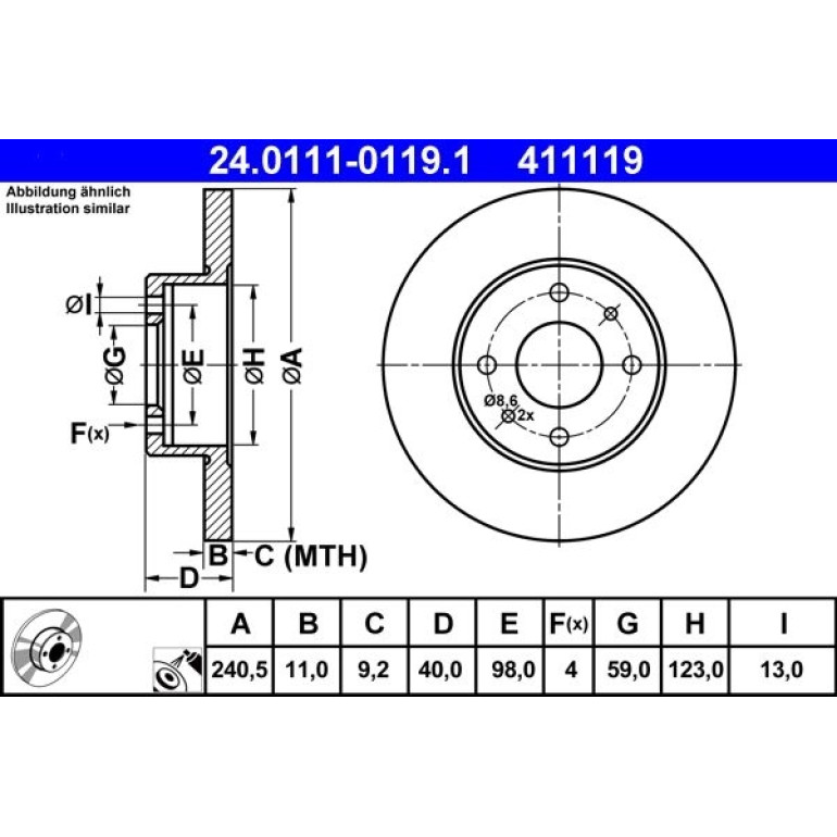 Bremsscheibe Fiat S. 500/Panda 07 24.0111-0119.1 Bremsscheibe Fiat S. 500/Panda 07 24.0111-0119.1