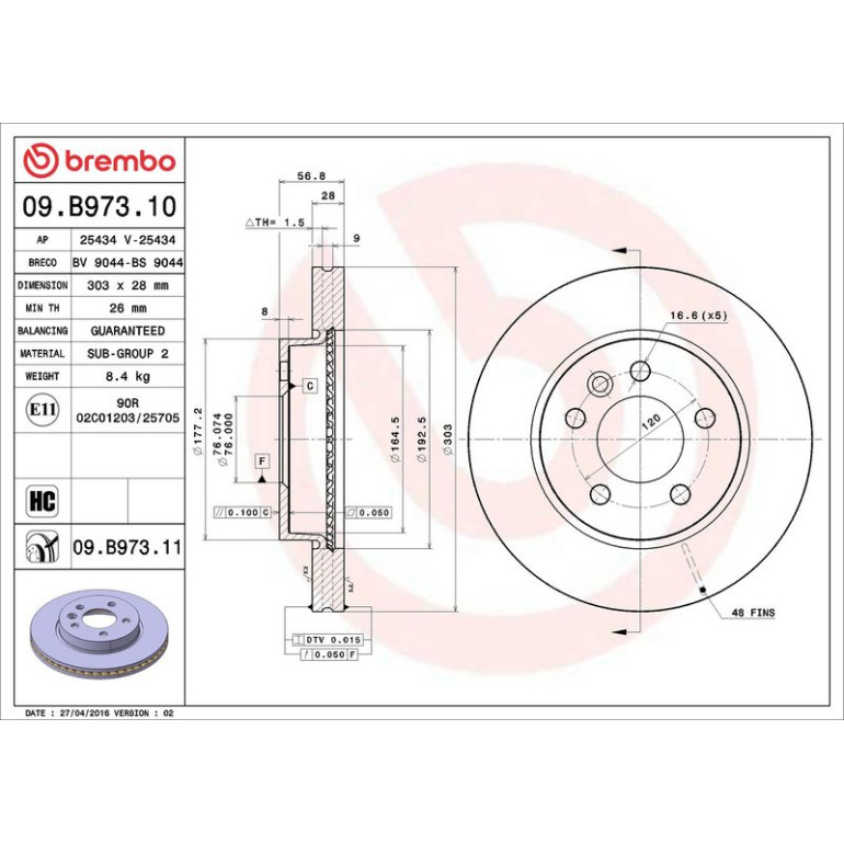 17 481 050 Bremsscheibe VA 09.B973.11 17 481 050 Bremsscheibe VA 09.B973.11