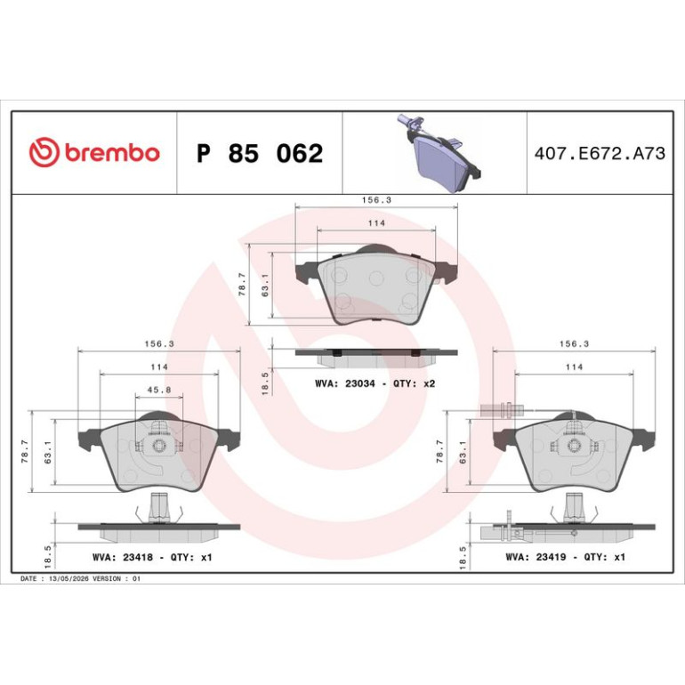 BREMBO Bremsklötze VA P 85 062 BREMBO Bremsklötze VA P 85 062