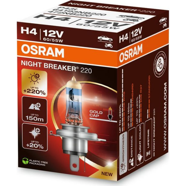 Osram H4 P43T NIGHT BREAKER 220 60/55W 12V 4050 Kelvin white 64193NB220 Osram H4 P43T NIGHT BREAKER 220 60/55W 12V 4050 Kelvin white 64193NB220