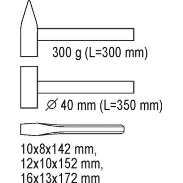 Hammer Meissel 5-Tlg. In Schubladeneinlage YT-5540 Hammer Meissel 5-Tlg. In Schubladeneinlage YT-5540