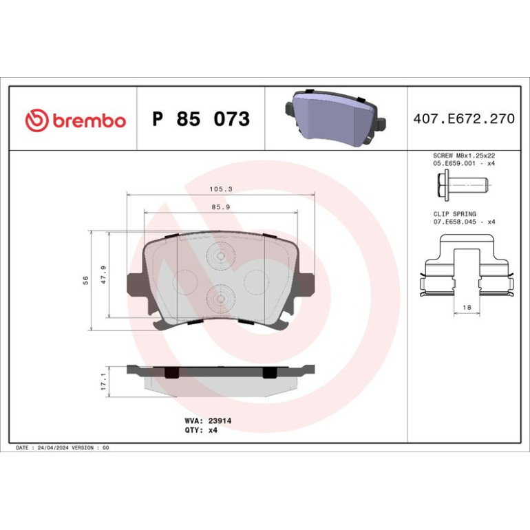 BREMBO Bremsklötze HA P 85 073 BREMBO Bremsklötze HA P 85 073
