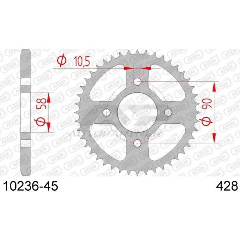 AFAM Kettenrad STAHL 45 Zähne 10236-45 AFAM Kettenrad STAHL 45 Zähne 10236-45