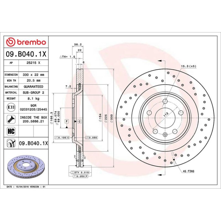 Bremsscheibe HA Xtra 09.B040.1X Bremsscheibe HA Xtra 09.B040.1X