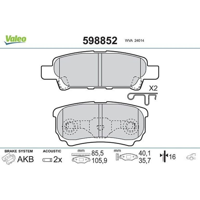 VALEO Bremsbeläge 598852 VALEO Bremsbeläge 598852