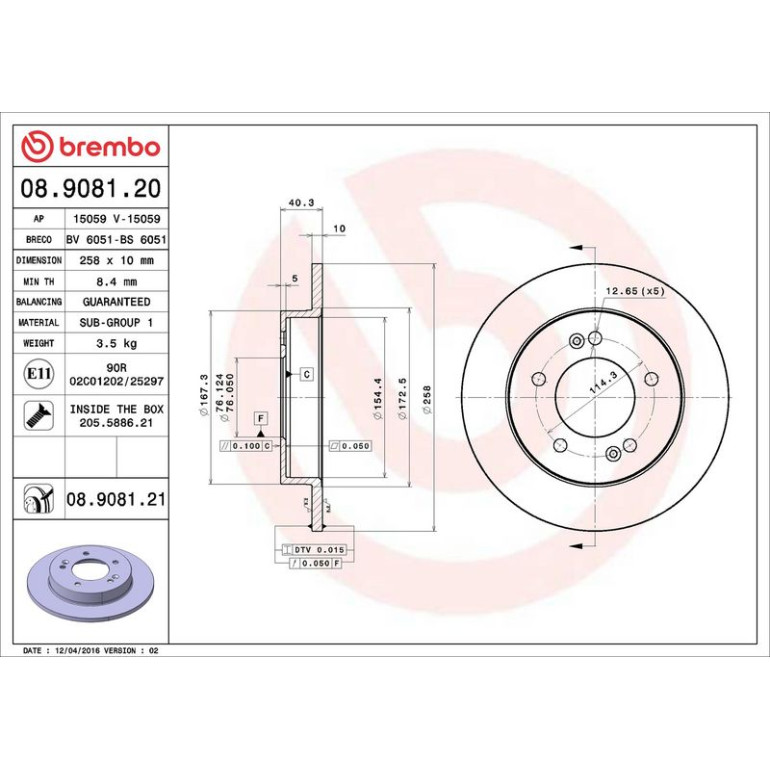 80 482 017 Bremsscheibe HA 08.9081.21 80 482 017 Bremsscheibe HA 08.9081.21
