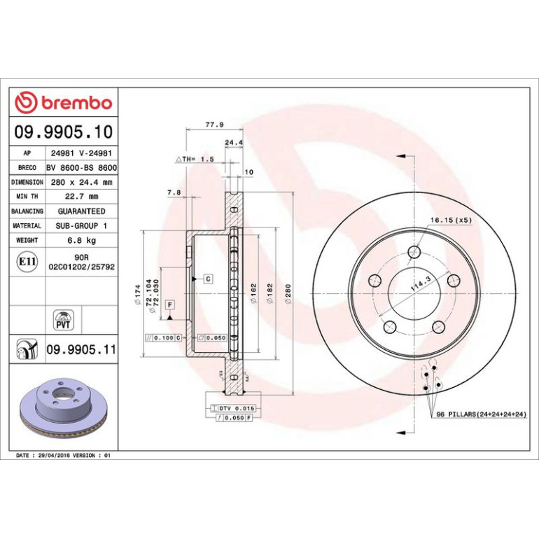 99 481 100 Bremsscheibe VA 09.9905.11