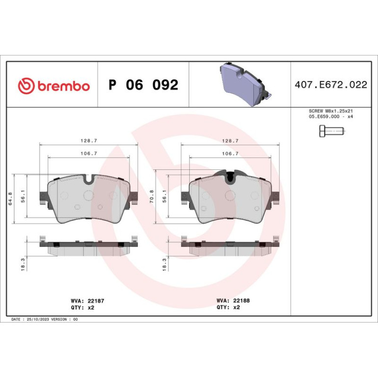 BREMBO Bremsklötze VA P 06 092 BREMBO Bremsklötze VA P 06 092
