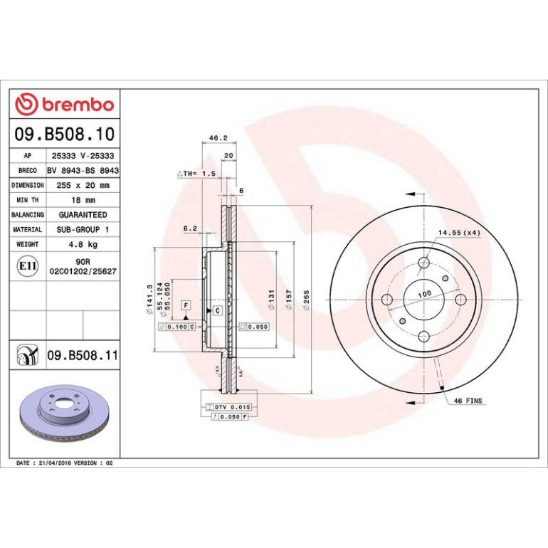 82 481 128 Bremsscheibe VA 09.B508.10 82 481 128 Bremsscheibe VA 09.B508.10