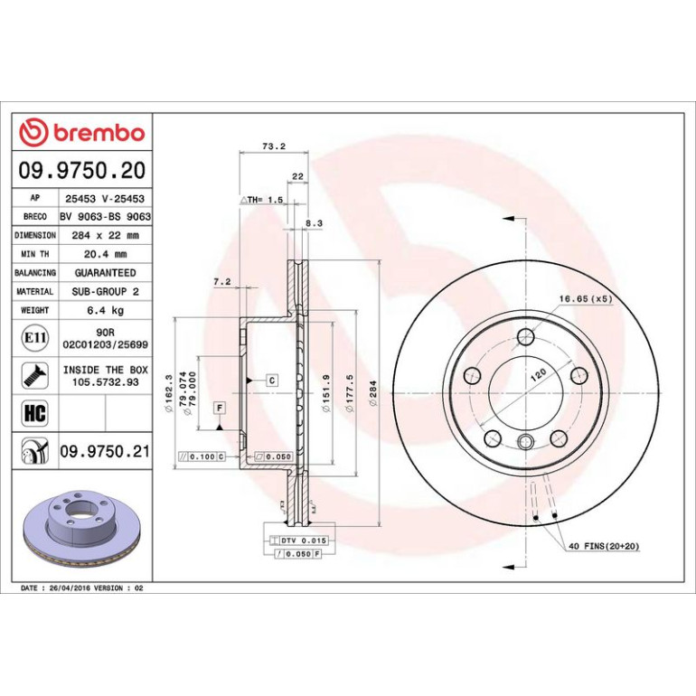 11 481 072 Bremsscheibe VA 09.9750.21