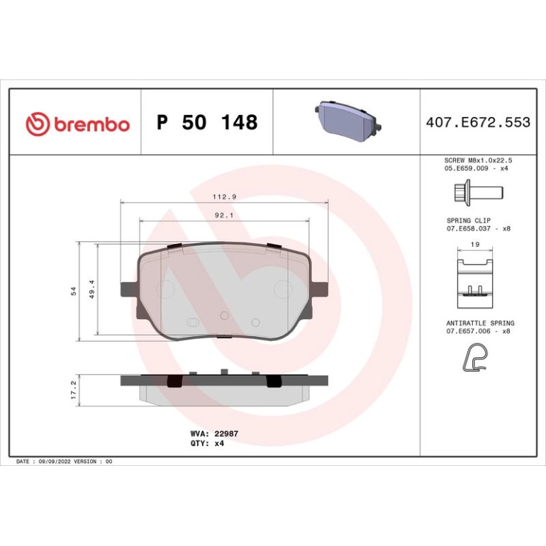 BREMBO Bremsklötze HA P 50 148 BREMBO Bremsklötze HA P 50 148