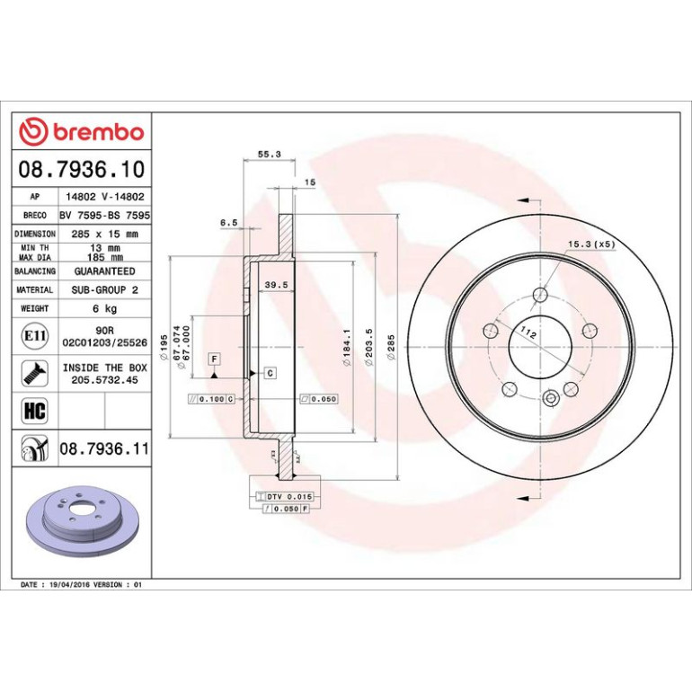15 482 019 Bremsscheibe HA 08.7936.11