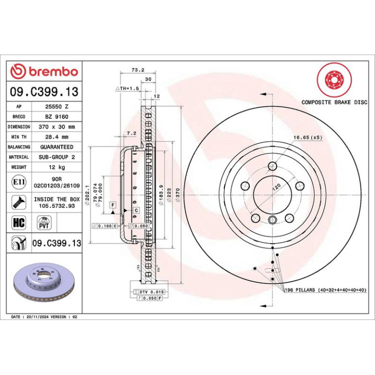 11 481 113 Brembo PREMIUM VA zweiteilig 09.C399.13 11 481 113 Brembo PREMIUM VA zweiteilig 09.C399.13