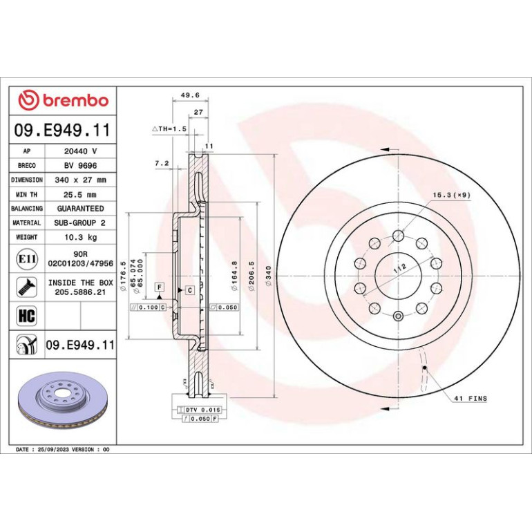 BREMBO Bremsscheibe 09.E949.11 BREMBO Bremsscheibe 09.E949.11