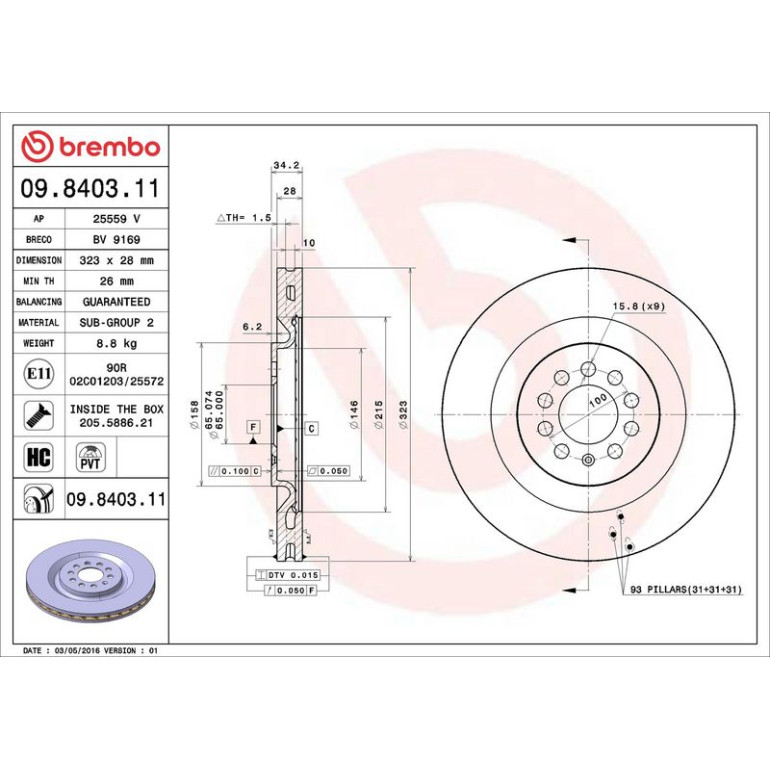 20 481 001 Bremsscheibe VA 09.8403.11 20 481 001 Bremsscheibe VA 09.8403.11