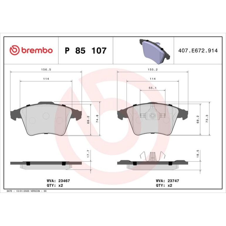 BREMBO Bremsklötze VA P 85 107 BREMBO Bremsklötze VA P 85 107