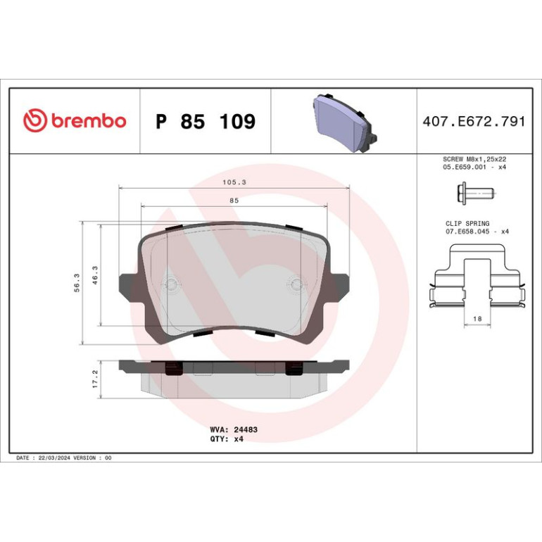 BREMBO Bremsklötze HA P 85 109 BREMBO Bremsklötze HA P 85 109
