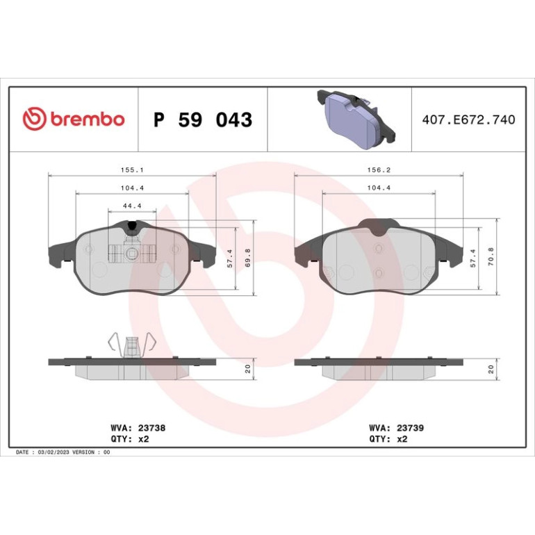 BREMBO Bremsklötze VA P 59 043 BREMBO Bremsklötze VA P 59 043