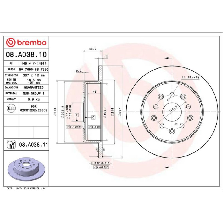 82 482 031 Bremsscheibe HA 08.A038.11 82 482 031 Bremsscheibe HA 08.A038.11
