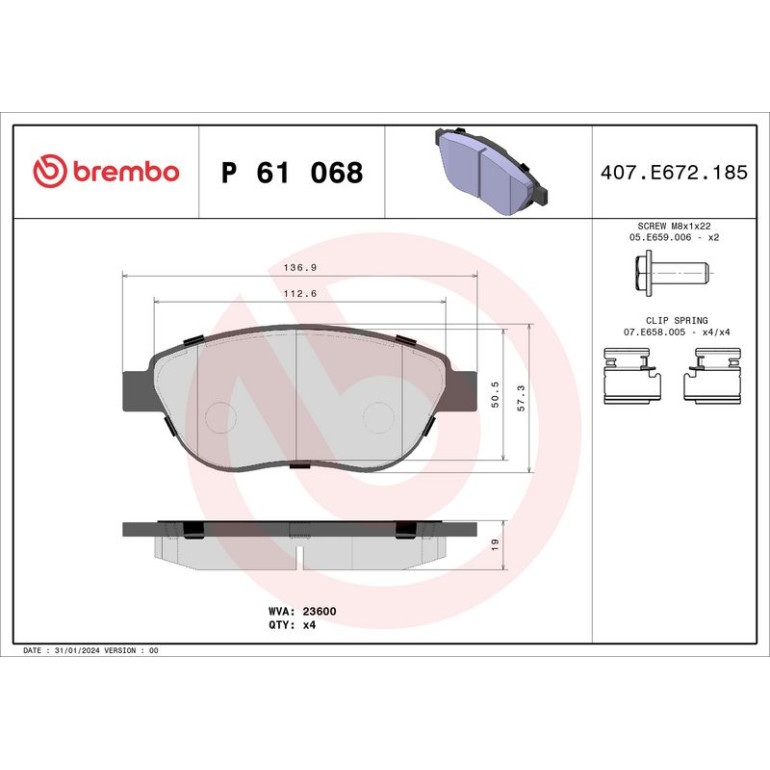 BREMBO Bremsklötze VA P 61 068 BREMBO Bremsklötze VA P 61 068