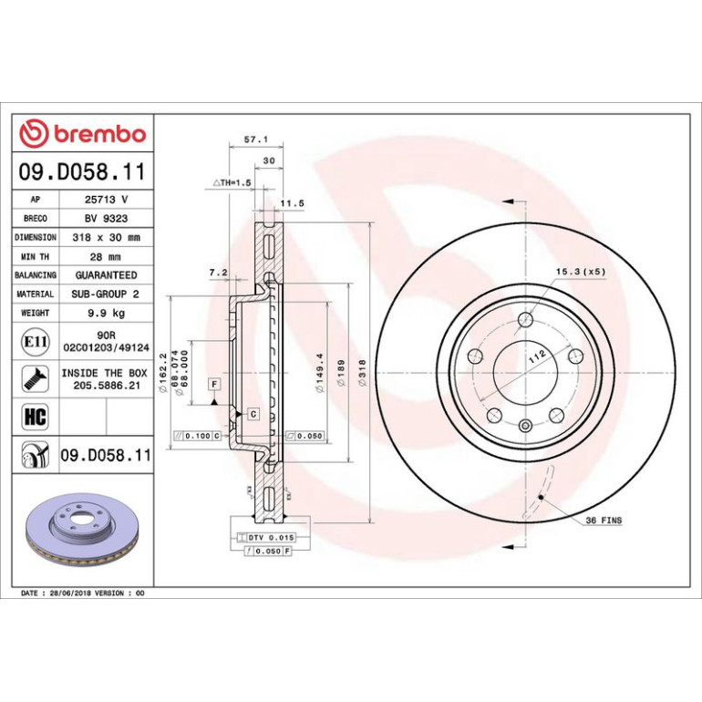 Bremsscheibe VA 09.D058.11 Bremsscheibe VA 09.D058.11