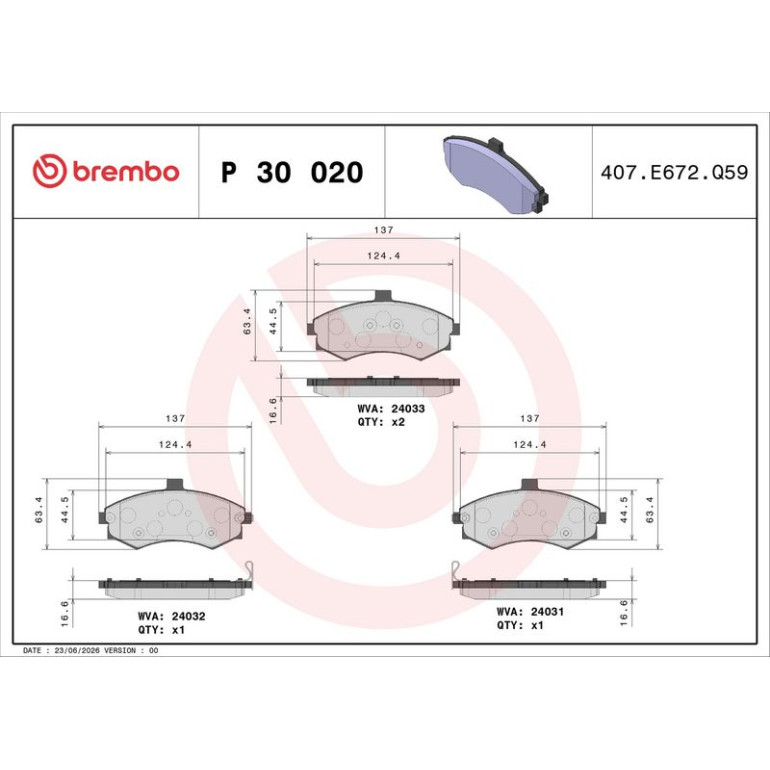 BREMBO Bremsklötze VA P 30 020 BREMBO Bremsklötze VA P 30 020