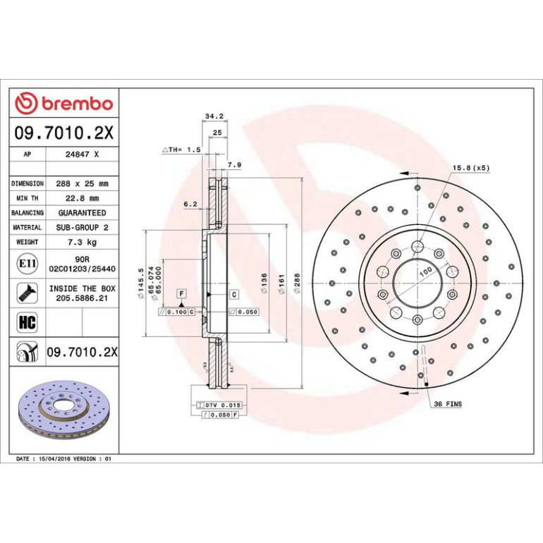 Bremsscheibe VA Xtra 09.7010.2X Bremsscheibe VA Xtra 09.7010.2X