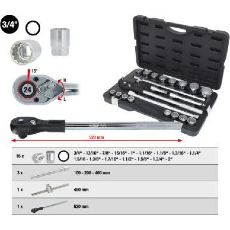 KS TOOLS Steckschlüsselsatz 3/4 , 21-teilig, zwölfkant 911.0751 KS TOOLS Steckschlüsselsatz 3/4 , 21-teilig, zwölfkant 911.0751