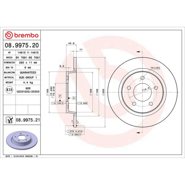 83 482 023 Bremsscheibe HA 08.9975.21 83 482 023 Bremsscheibe HA 08.9975.21